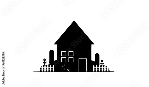 Cozy small house with garden fence and plants vector home scene illustration
