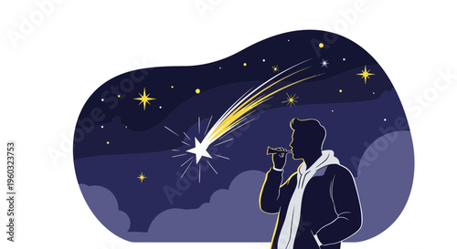 Man Gazing At A Shooting Star While Smoking