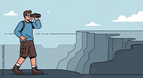 Man Gazing Through Binoculars At Vast Canyon Landscape