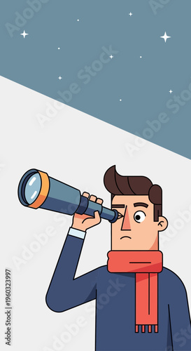 Man Gazing Through Telescope Towards Starry Night Sky