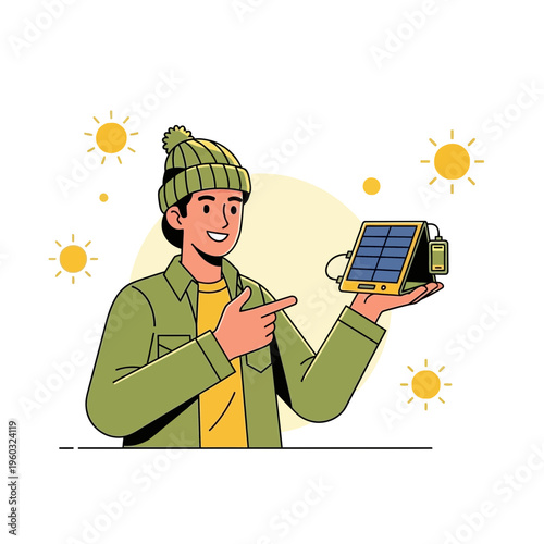 Man Holding Portable Solar Panel Device Demonstrating Renewable Energy Innovation