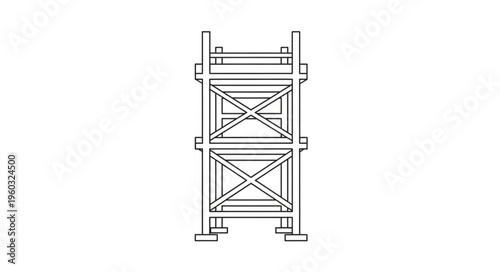 Detailed architectural illustration of a scaffolding structure, front view, isolated.