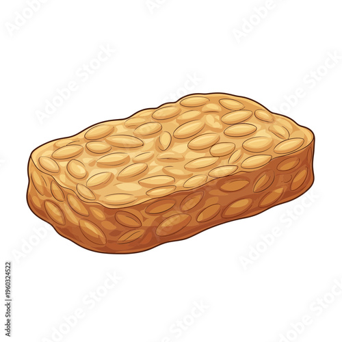 Tempeh block, illustration of fermented soybean food, isolated on white background