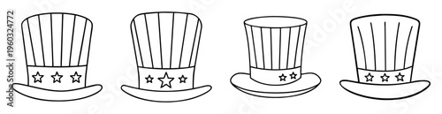 Four variations of black and white patriotic Uncle Sam hats illustration