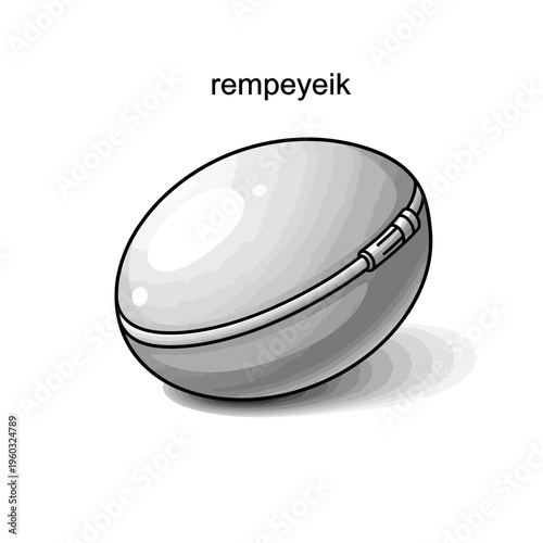 Futuristic egg-shaped device with zipper closure and cable