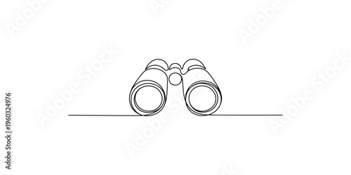 A minimalist line art drawing of a pair of binoculars on a flat surface illustration