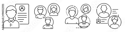 Simple line drawing depicting various professional networking and job application concepts