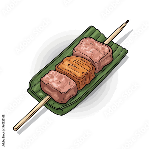 Skewered Meat Bites on Banana Leaf