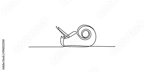 Continuous line drawing of a snail with a pen in its head one minimalist art