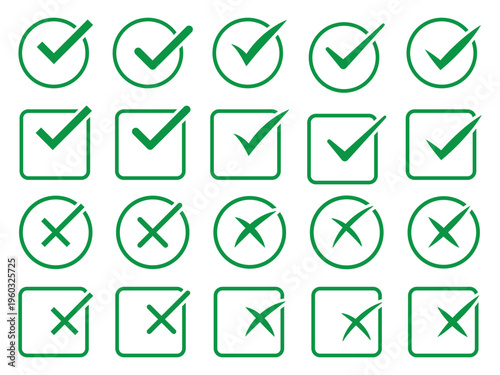 Check mark icon set. Check box icon with right and wrong buttons vector illustration