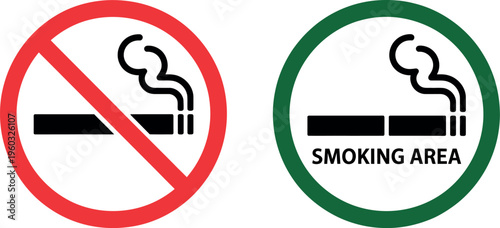No smoking signs and smoking area symbols printable red green ban prohibition icon stop symbol public safety design isolated background