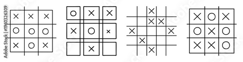 Four TicTacToe game configurations with different game stages and player turns
