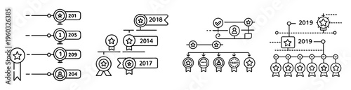 Collection of abstract line art data visualization and progress achievement icons