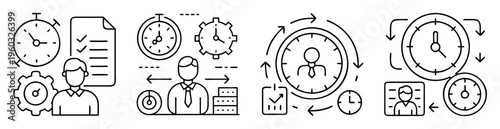 Time Management and Productivity Enhancement Icons Showing Tasks, Goals, and Workflow
