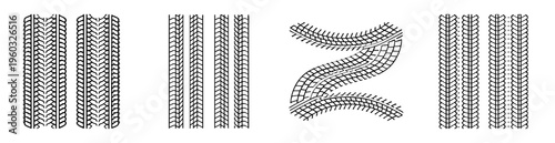 tire tread pattern collection with straight and curved marks on white