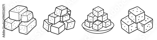 Illustration of Stacked Cubes with Dots in Black and White Line Art