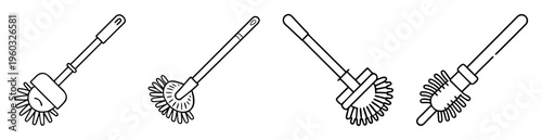 Line drawing collection of different toilet brush designs with unique features