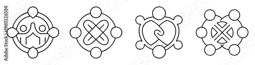 Set of unique round abstract geometric shapes with various circular extensions