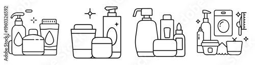 Line art collection of skincare products for beauty and personal care