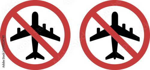 No flying signs airplane symbol prohibition restricted airspace icons aviation safety warning modern flat vector design isolated background