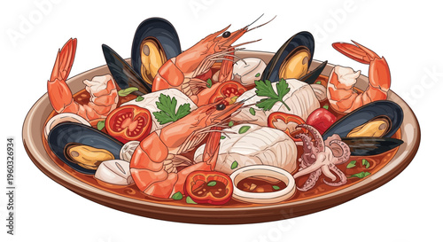 Seafood platter with shrimp, mussels, calamari, and scallops