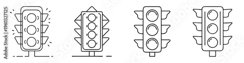 Four different outline style traffic lights with varying design elements