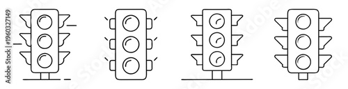 Four different minimalistic black and white traffic light vectors in a row