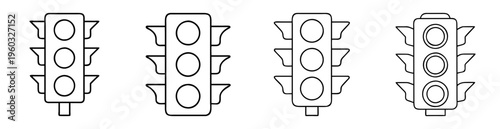 Multiple outlined traffic light illustrations showing different design approaches to road signals
