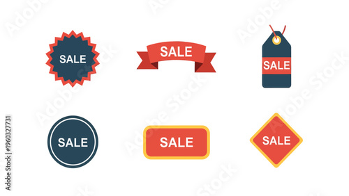 Vector set of flat design sale tags, discount labels, and promotional badges. Retail price signs for marketing and e-commerce.