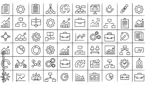 Minimal business process seamless pattern thin line vector illustration