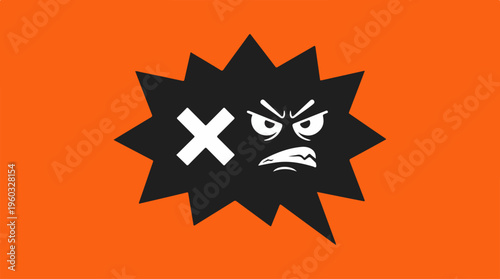 Angry face with white X.