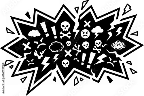 Black and white comic explosion.