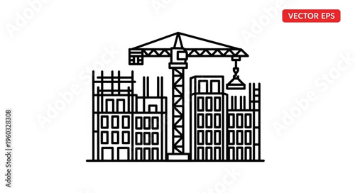 Construction site with crane building multiple high rise structures in progress.