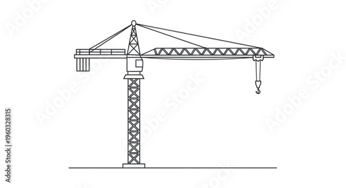 Construction crane illustration - a detailed drawing of a tall structure used for lifting heavy materials.