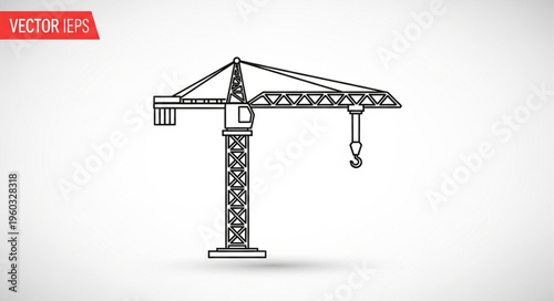 Construction crane illustration, a detailed outline of a building crane, vector graphic design.