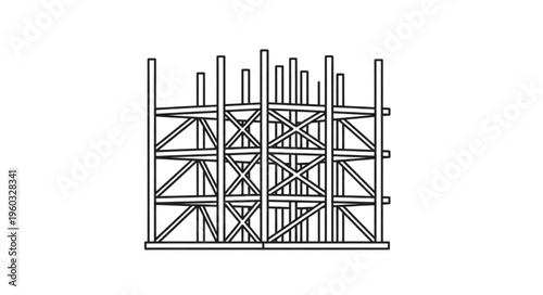 Detailed architectural scaffolding structure illustration, showcasing construction framework and support system.