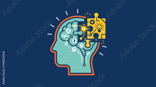Brain with puzzle pieces thinking.