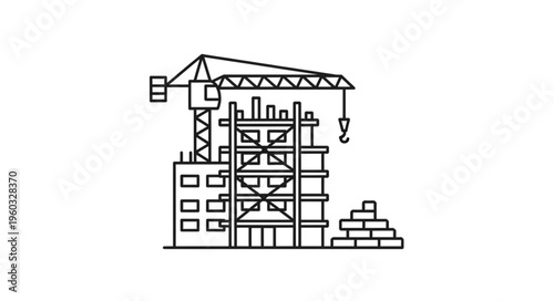 Construction site with a crane building a new modern building, working process.