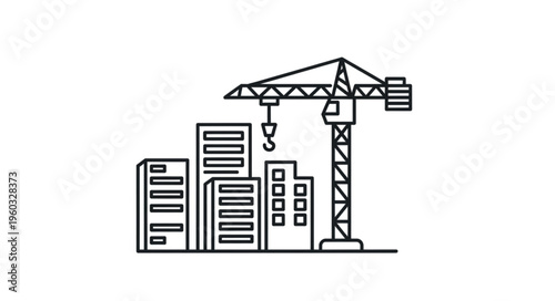 Construction site with buildings and a crane, representing urban development and progress.