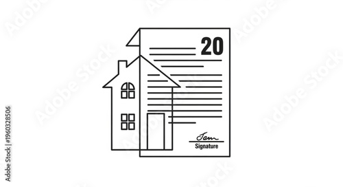 House outline with document and number twenty, real estate concept, property ownership.