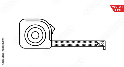 Precise measurement tool - A detailed line drawing of a tape measure for accurate dimensions.