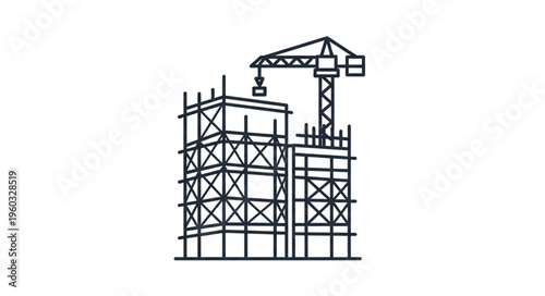 Construction site with crane building a new structure, industrial concept.