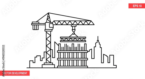 Construction crane lifting building materials for a new skyscraper project.