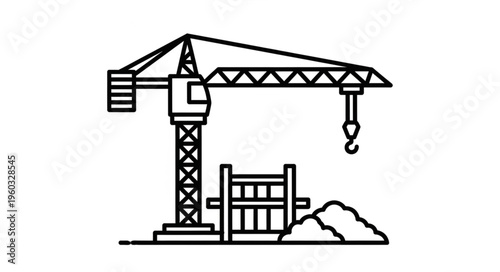 Construction crane lifting materials at a building site, working process.