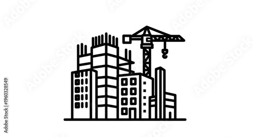 Construction site with buildings and a crane, representing urban development and progress.