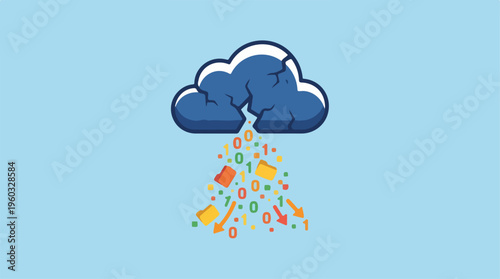 Colorful Cloud Data Rain Concept.