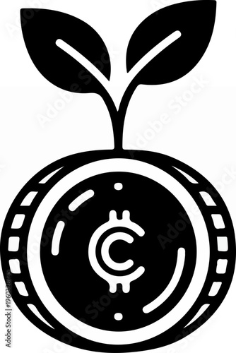 Cryptocurrency coin with growing plant.