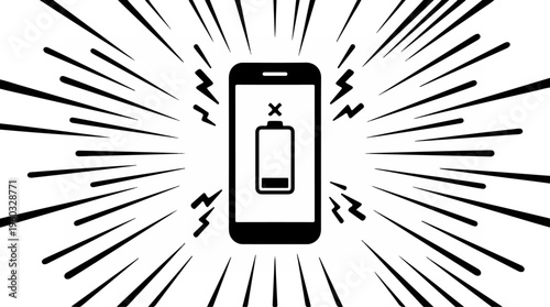 Dead phone battery icon symbol.