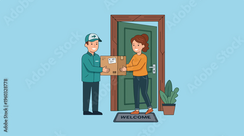 Delivery Man Handing Package.