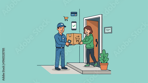 Delivery Man and Customer Interaction.